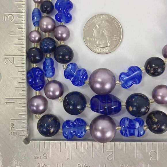 VTG Japan 50s 60s Necklace Two Strand Glass Bead Faux Pearl Graduated Colorful - Picture 10 of 13